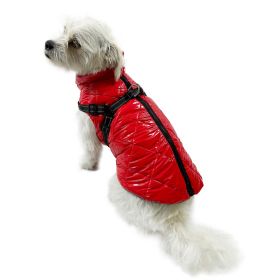 Water Resistant Puffy Vest with Built-In Harness - Red - XL