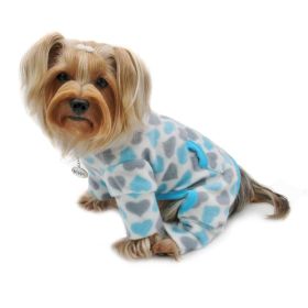 Blue & Gray Hearts Fleece Turtleneck Pajamas - XS