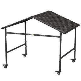 PawHut Outdoor Dog Shelter, Portable Wicker Animal Shelter with Wheels for Small and Medium Sized Dogs, Dark Brown